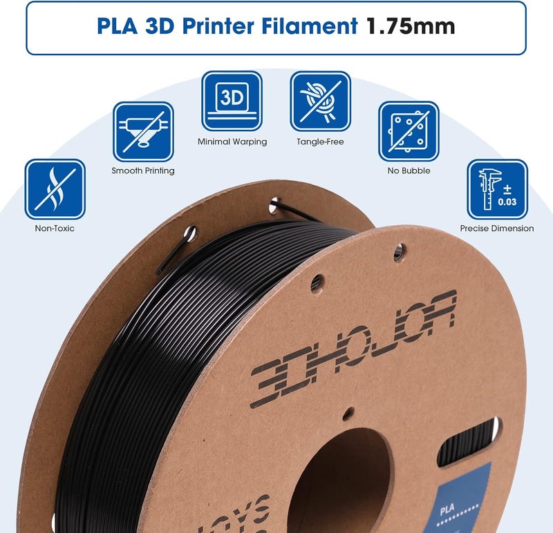 3DHoJor PLA Filament 1.75mm,3D Printer Filament 1kg*4 Bundle Cardboard Spool, Fit Most FDM 3D Printer,Dimensional Accuracy +/- 0.03 mm,Vacuum Packaging-Black+White 4Pack - Image 2